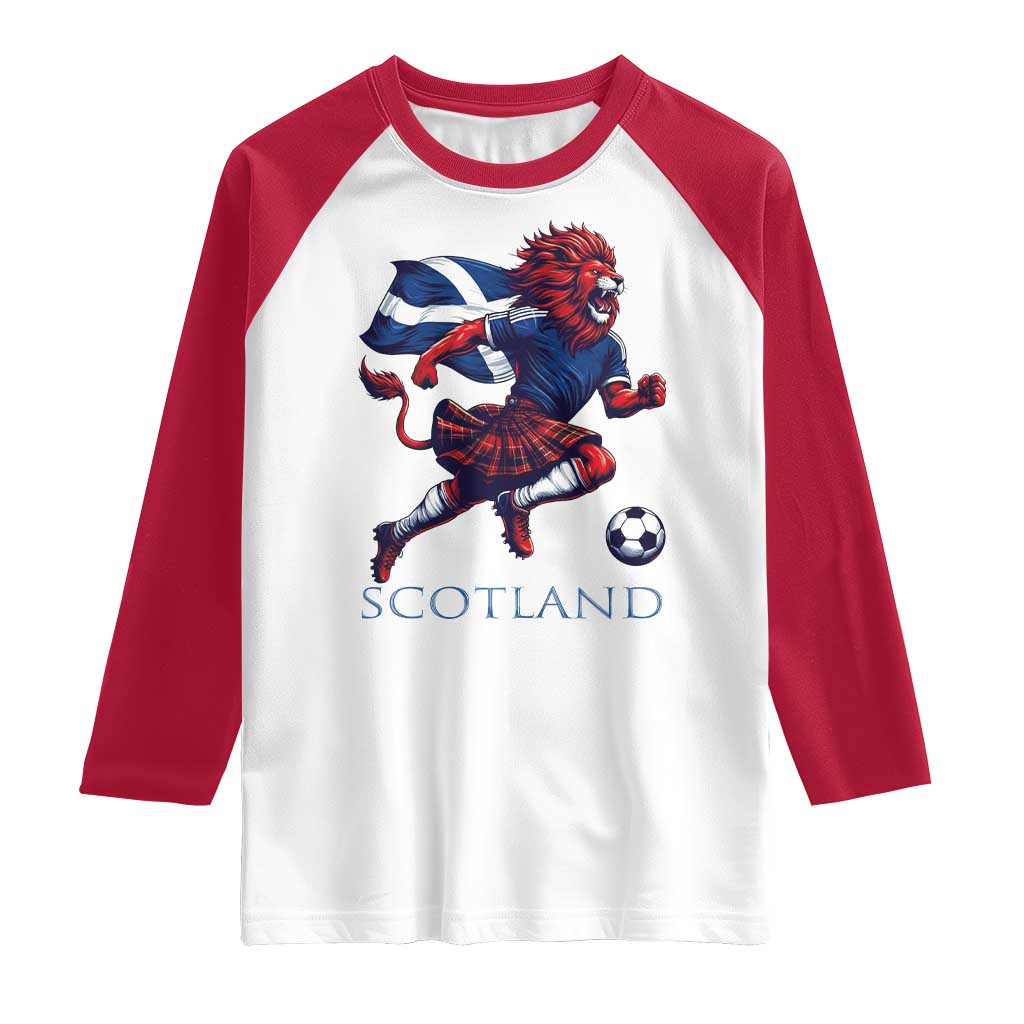 Scottish Lion Football Raglan Shirt Brave Lion in Kilt with Flag Cape Pride - Wonder Print Shop