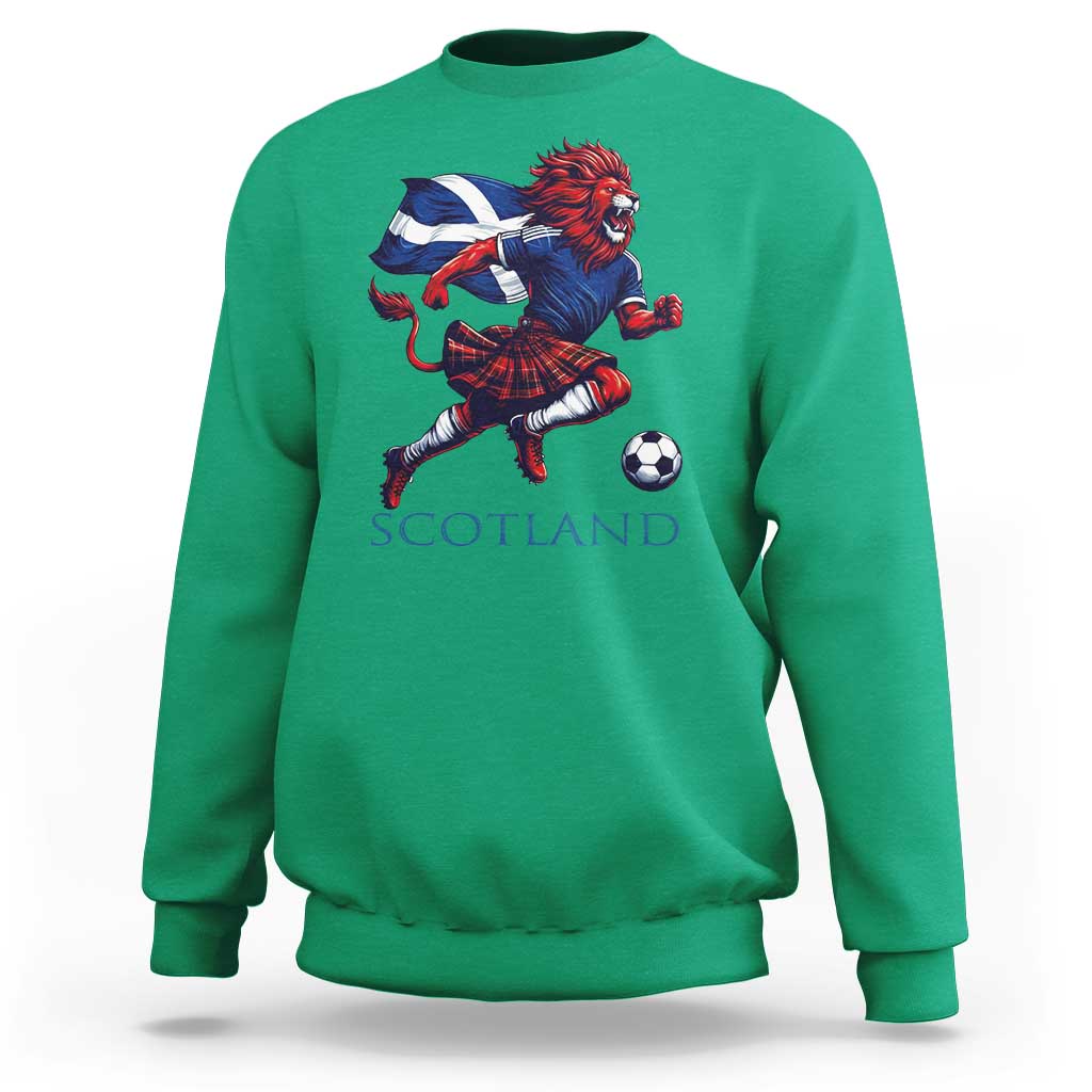 Scottish Lion Football Sweatshirt Brave Lion in Kilt with Flag Cape Pride - Wonder Print Shop