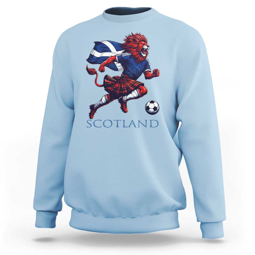 Scottish Lion Football Sweatshirt Brave Lion in Kilt with Flag Cape Pride - Wonder Print Shop