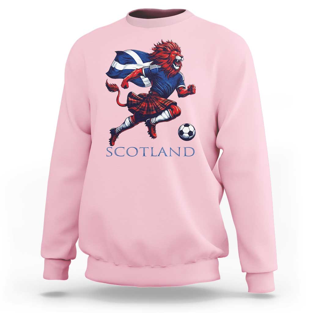 Scottish Lion Football Sweatshirt Brave Lion in Kilt with Flag Cape Pride - Wonder Print Shop
