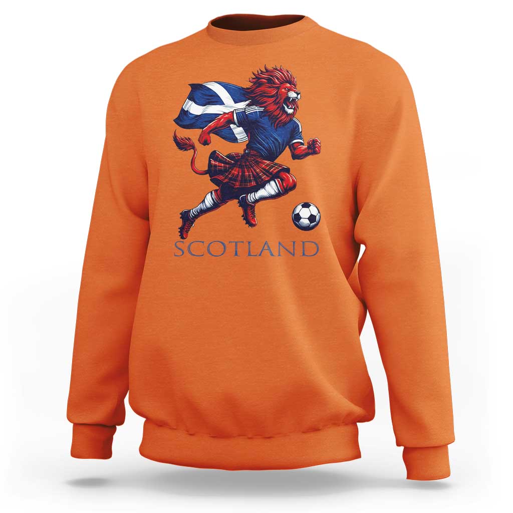 Scottish Lion Football Sweatshirt Brave Lion in Kilt with Flag Cape Pride - Wonder Print Shop