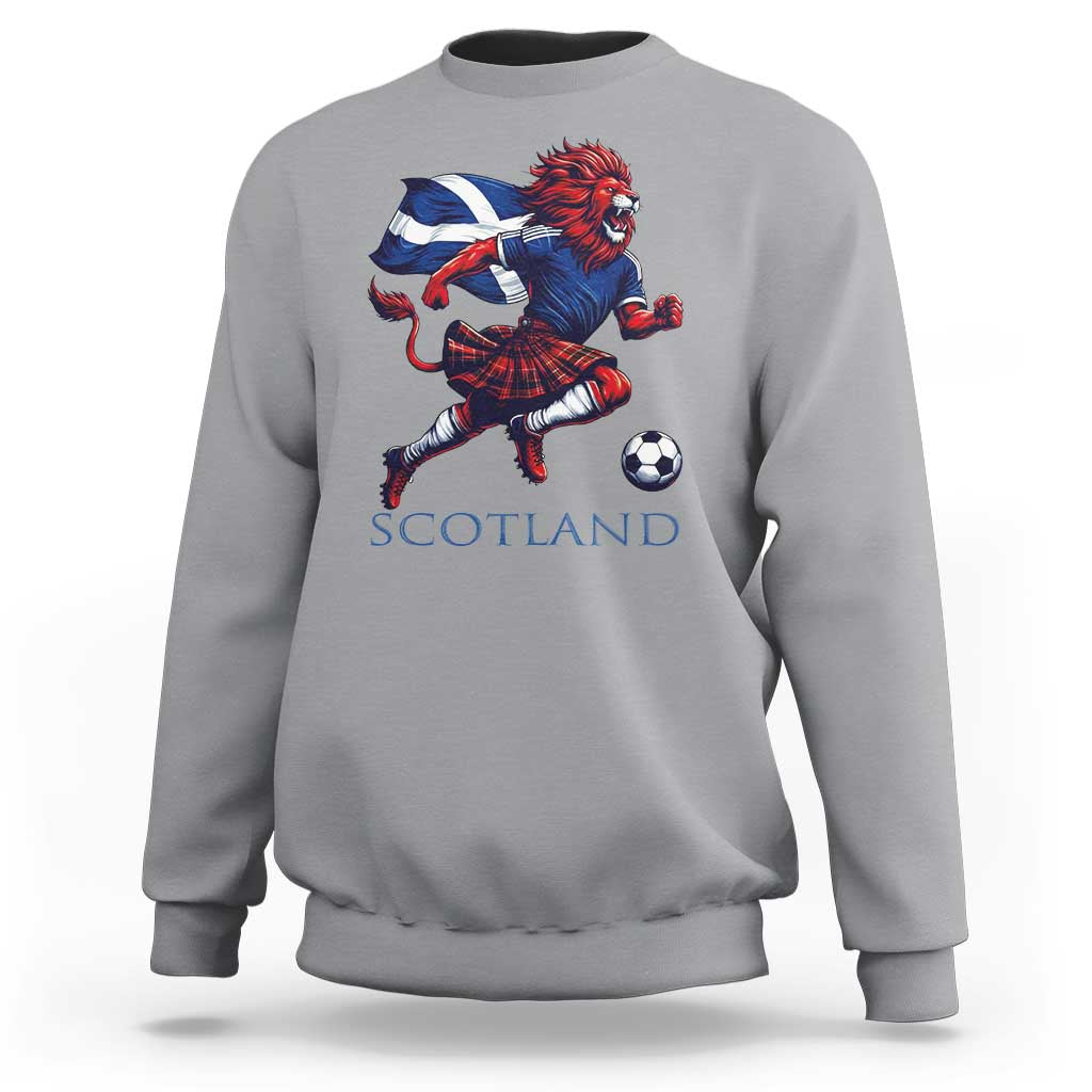 Scottish Lion Football Sweatshirt Brave Lion in Kilt with Flag Cape Pride - Wonder Print Shop