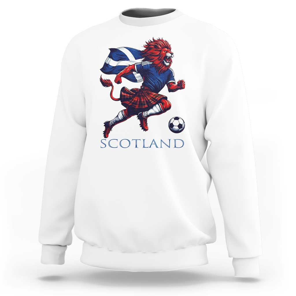 Scottish Lion Football Sweatshirt Brave Lion in Kilt with Flag Cape Pride - Wonder Print Shop