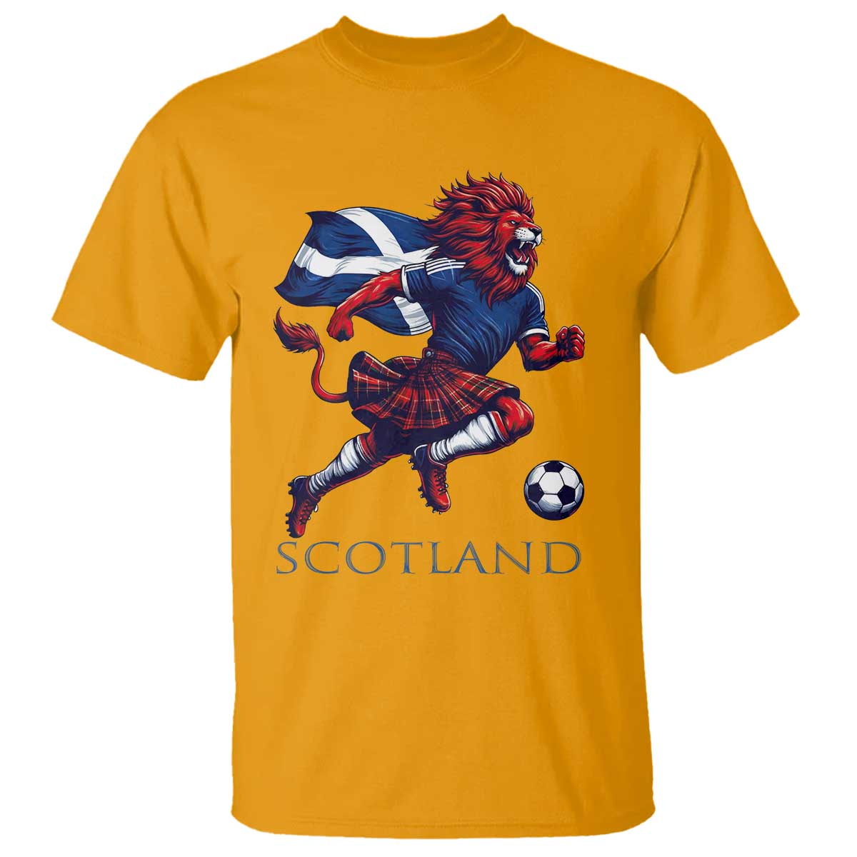 Scottish Lion Football T Shirt Brave Lion in Kilt with Flag Cape Pride - Wonder Print Shop