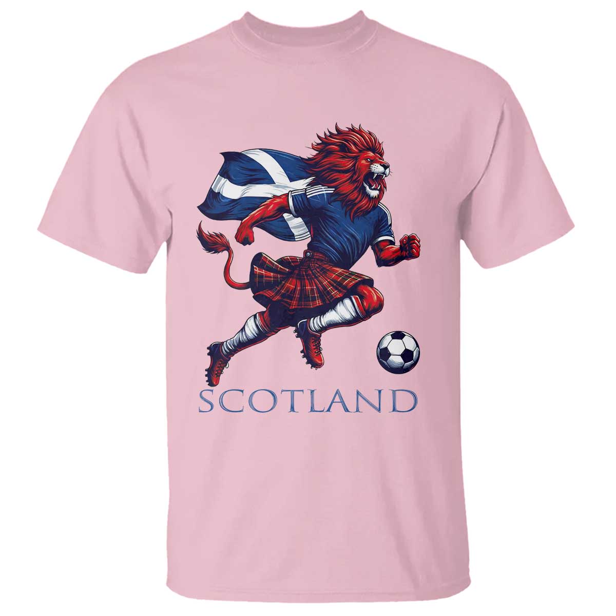 Scottish Lion Football T Shirt Brave Lion in Kilt with Flag Cape Pride - Wonder Print Shop