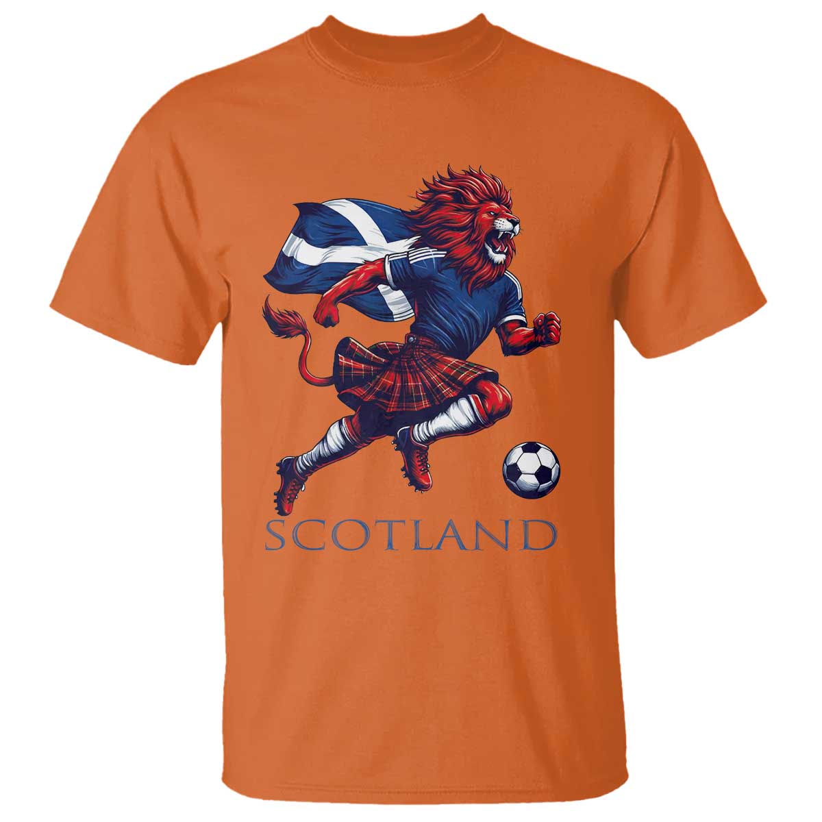 Scottish Lion Football T Shirt Brave Lion in Kilt with Flag Cape Pride - Wonder Print Shop