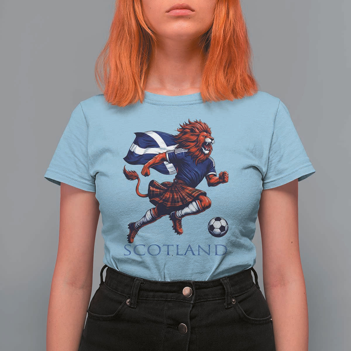 Scottish Lion Football T Shirt For Women Brave Lion in Kilt with Flag Cape Pride - Wonder Print Shop