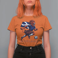 Scottish Lion Football T Shirt For Women Brave Lion in Kilt with Flag Cape Pride - Wonder Print Shop