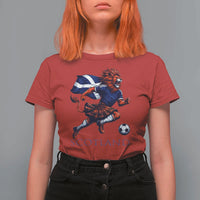 Scottish Lion Football T Shirt For Women Brave Lion in Kilt with Flag Cape Pride - Wonder Print Shop