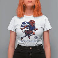 Scottish Lion Football T Shirt For Women Brave Lion in Kilt with Flag Cape Pride - Wonder Print Shop
