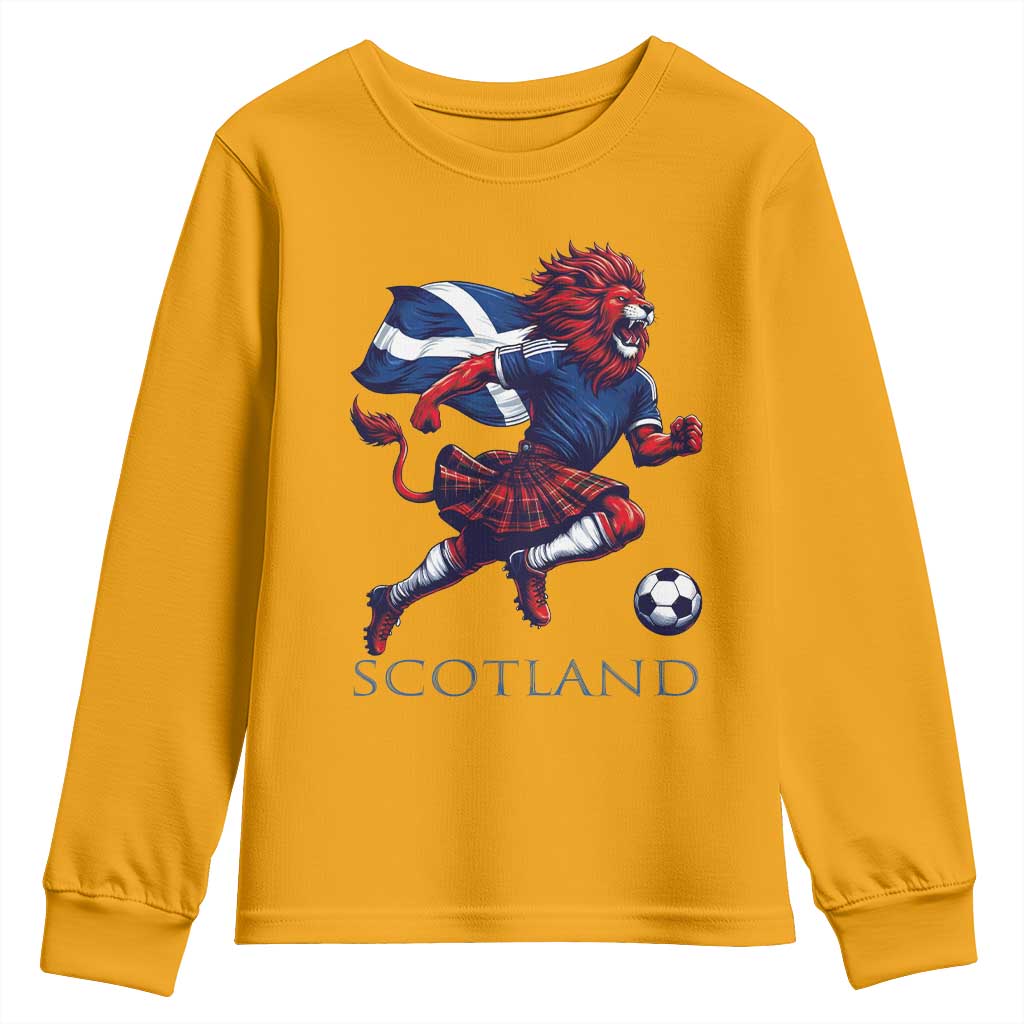 Scottish Lion Football Youth Sweatshirt Brave Lion in Kilt with Flag Cape Pride - Wonder Print Shop