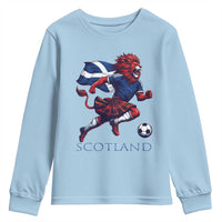 Scottish Lion Football Youth Sweatshirt Brave Lion in Kilt with Flag Cape Pride - Wonder Print Shop