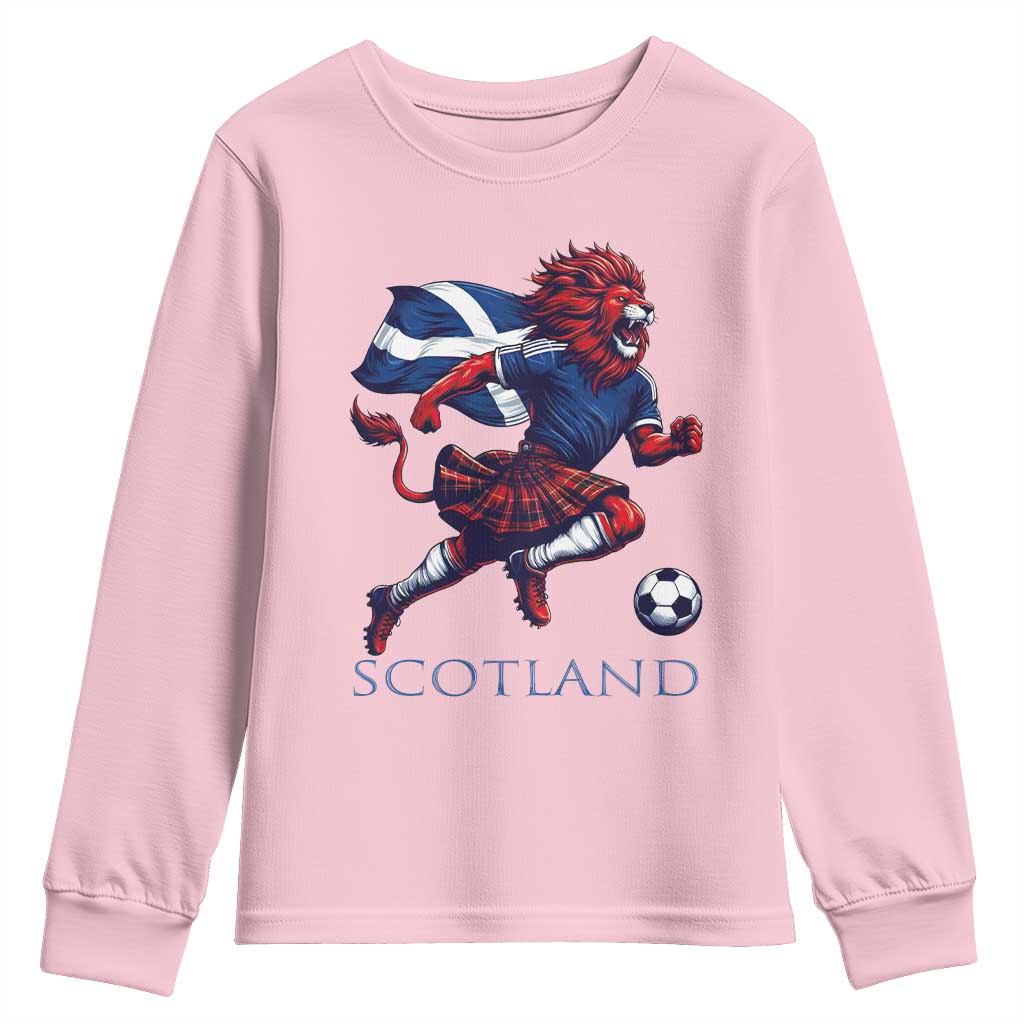 Scottish Lion Football Youth Sweatshirt Brave Lion in Kilt with Flag Cape Pride - Wonder Print Shop