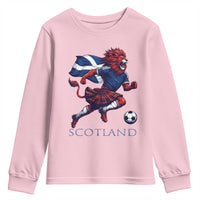Scottish Lion Football Youth Sweatshirt Brave Lion in Kilt with Flag Cape Pride - Wonder Print Shop