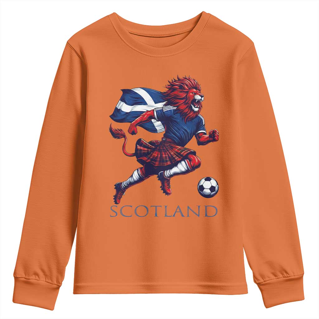 Scottish Lion Football Youth Sweatshirt Brave Lion in Kilt with Flag Cape Pride - Wonder Print Shop