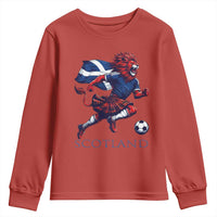 Scottish Lion Football Youth Sweatshirt Brave Lion in Kilt with Flag Cape Pride - Wonder Print Shop