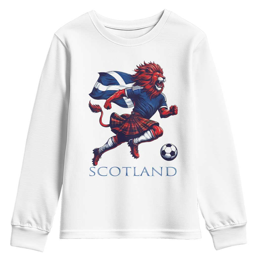 Scottish Lion Football Youth Sweatshirt Brave Lion in Kilt with Flag Cape Pride - Wonder Print Shop