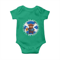 Funny Highland Cow in Kilt Drinking Baby Onesie We'll Be Coming Scottish Pride Football Fans - Wonder Print Shop