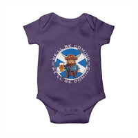 Funny Highland Cow in Kilt Drinking Baby Onesie We'll Be Coming Scottish Pride Football Fans - Wonder Print Shop