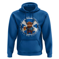 Funny Highland Cow in Kilt Drinking Hoodie We'll Be Coming Scottish Pride Football Fans - Wonder Print Shop