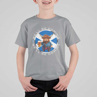Funny Highland Cow in Kilt Drinking T Shirt For Kid We'll Be Coming Scottish Pride Football Fans - Wonder Print Shop