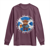 Funny Highland Cow in Kilt Drinking Long Sleeve Shirt We'll Be Coming Scottish Pride Football Fans - Wonder Print Shop