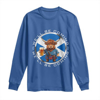 Funny Highland Cow in Kilt Drinking Long Sleeve Shirt We'll Be Coming Scottish Pride Football Fans - Wonder Print Shop