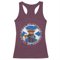 Funny Highland Cow in Kilt Drinking Racerback Tank Top We'll Be Coming Scottish Pride Football Fans - Wonder Print Shop