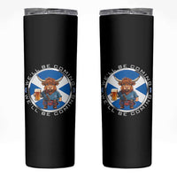Funny Highland Cow in Kilt Drinking Skinny Tumbler We'll Be Coming Scottish Pride Football Fans - Wonder Print Shop