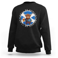 Funny Highland Cow in Kilt Drinking Sweatshirt We'll Be Coming Scottish Pride Football Fans - Wonder Print Shop