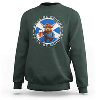 Funny Highland Cow in Kilt Drinking Sweatshirt We'll Be Coming Scottish Pride Football Fans - Wonder Print Shop