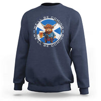 Funny Highland Cow in Kilt Drinking Sweatshirt We'll Be Coming Scottish Pride Football Fans - Wonder Print Shop