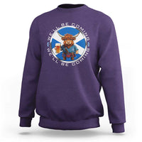 Funny Highland Cow in Kilt Drinking Sweatshirt We'll Be Coming Scottish Pride Football Fans - Wonder Print Shop