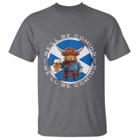 Funny Highland Cow in Kilt Drinking T Shirt We'll Be Coming Scottish Pride Football Fans - Wonder Print Shop