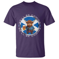 Funny Highland Cow in Kilt Drinking T Shirt We'll Be Coming Scottish Pride Football Fans - Wonder Print Shop