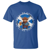 Funny Highland Cow in Kilt Drinking T Shirt We'll Be Coming Scottish Pride Football Fans - Wonder Print Shop