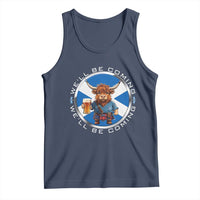 Funny Highland Cow in Kilt Drinking Tank Top We'll Be Coming Scottish Pride Football Fans - Wonder Print Shop
