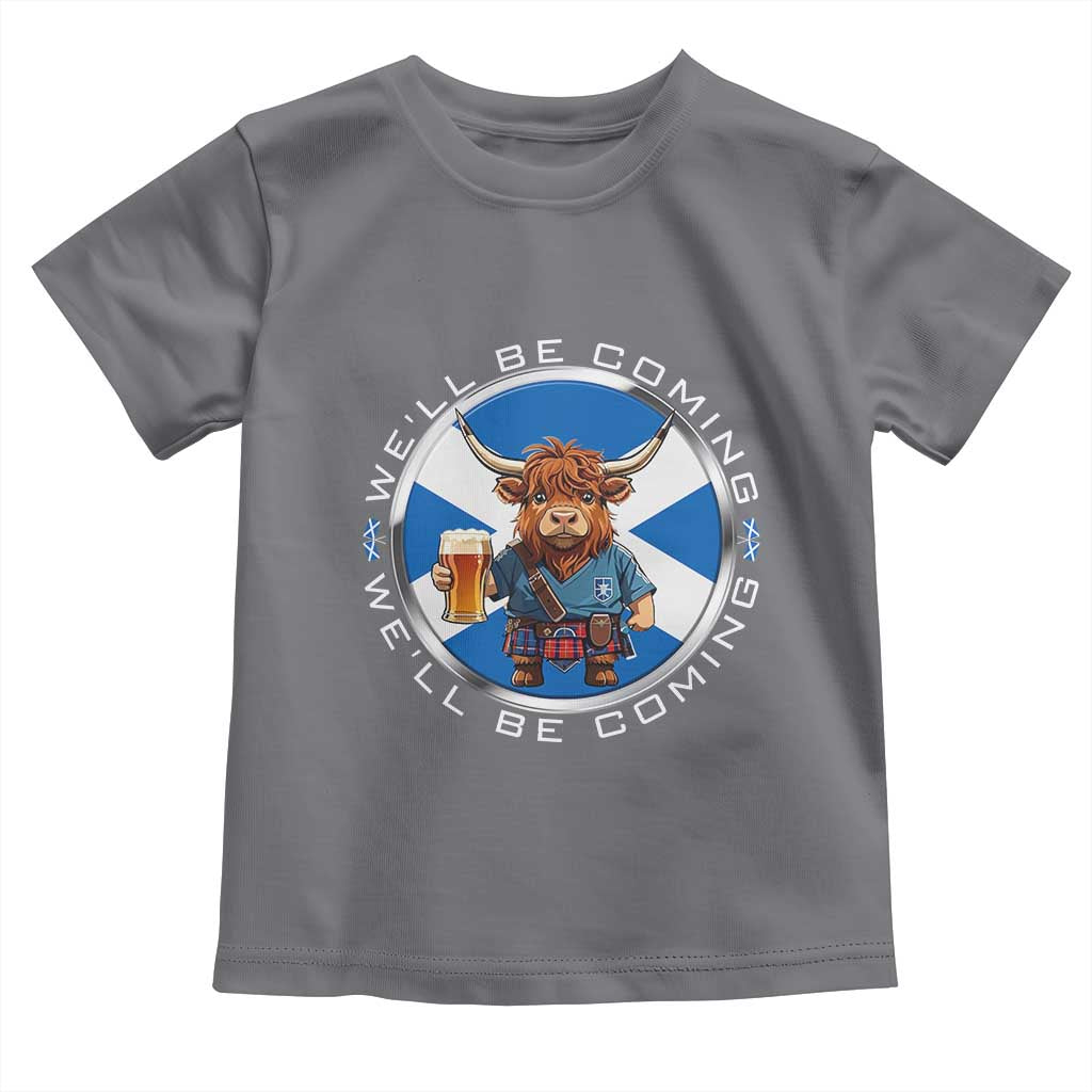 Funny Highland Cow in Kilt Drinking Toddler T Shirt We'll Be Coming Scottish Pride Football Fans - Wonder Print Shop