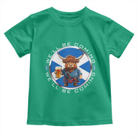 Funny Highland Cow in Kilt Drinking Toddler T Shirt We'll Be Coming Scottish Pride Football Fans - Wonder Print Shop