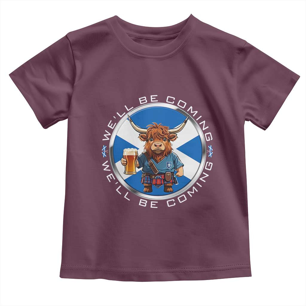 Funny Highland Cow in Kilt Drinking Toddler T Shirt We'll Be Coming Scottish Pride Football Fans - Wonder Print Shop