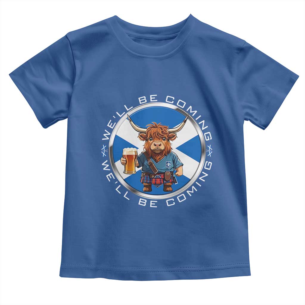 Funny Highland Cow in Kilt Drinking Toddler T Shirt We'll Be Coming Scottish Pride Football Fans - Wonder Print Shop