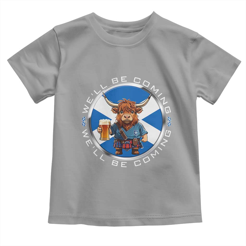Funny Highland Cow in Kilt Drinking Toddler T Shirt We'll Be Coming Scottish Pride Football Fans - Wonder Print Shop