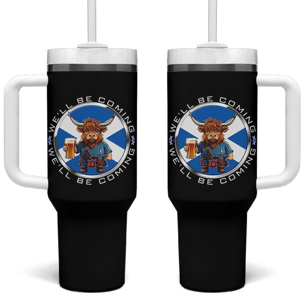 Funny Highland Cow in Kilt Drinking Tumbler With Handle We'll Be Coming Scottish Pride Football Fans - Wonder Print Shop