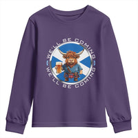 Funny Highland Cow in Kilt Drinking Youth Sweatshirt We'll Be Coming Scottish Pride Football Fans - Wonder Print Shop