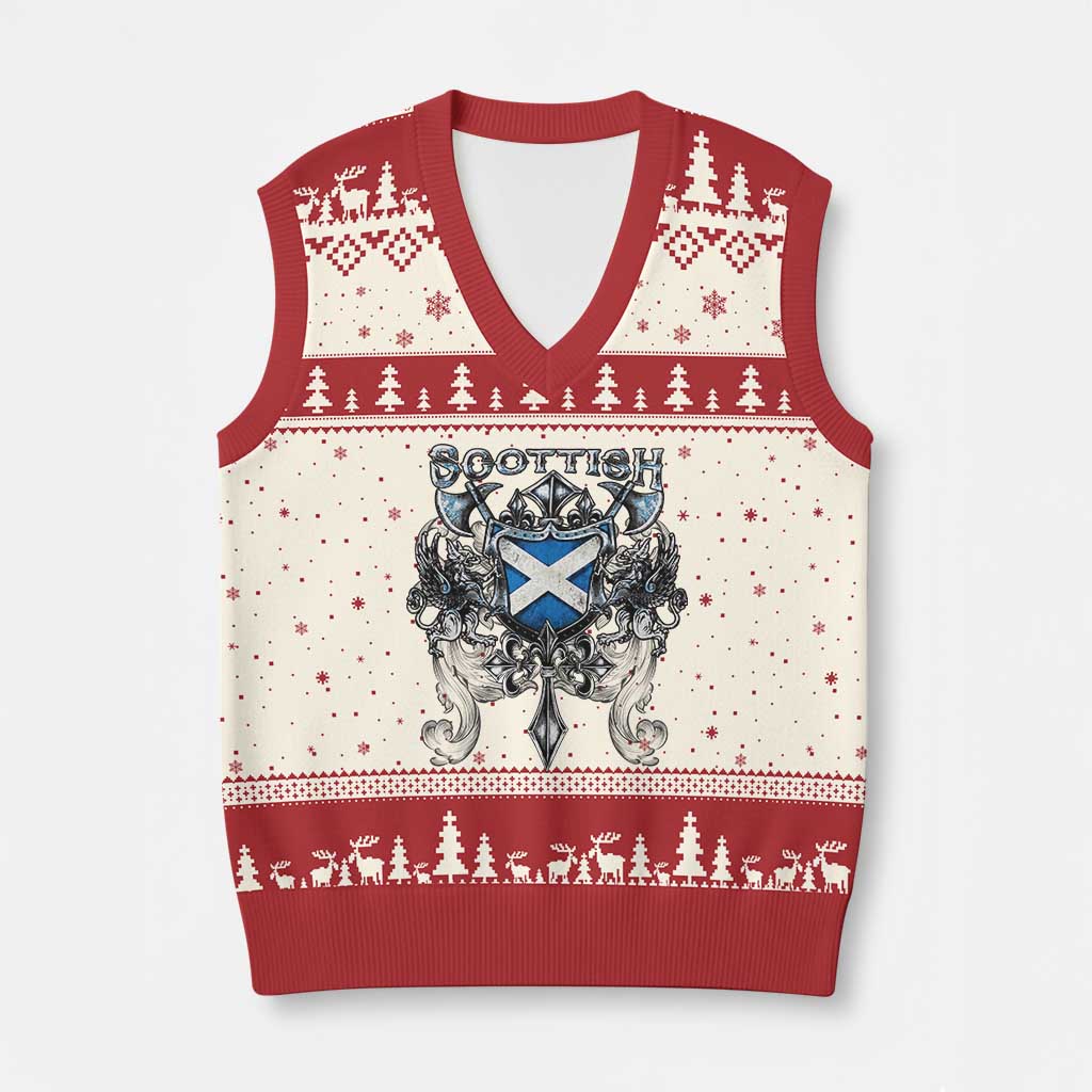 Scottish Heritage Crest Gothic V-Neck Knit Sweater Vest Medieval Flag and Sword Celtic Pride - Wonder Print Shop