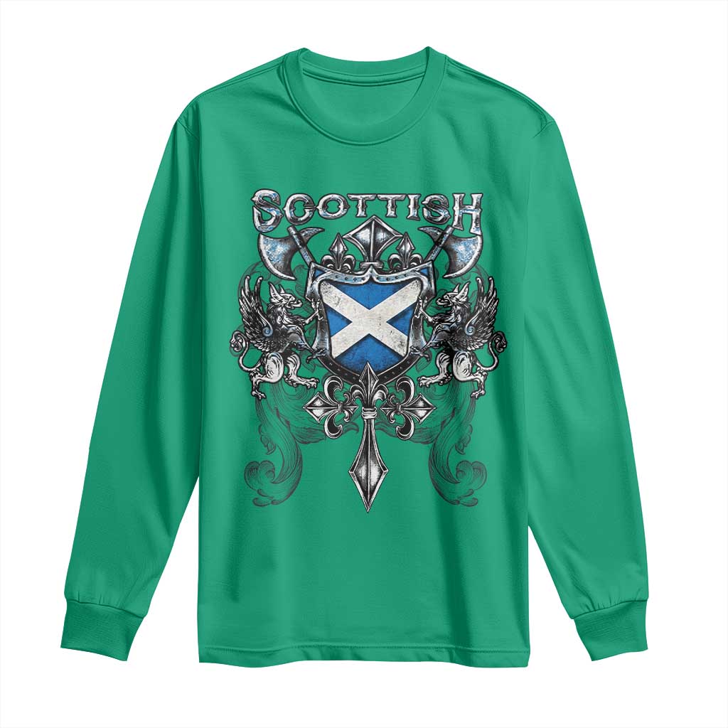Scottish Heritage Crest Gothic Long Sleeve Shirt Medieval Flag and Sword Celtic Pride - Wonder Print Shop