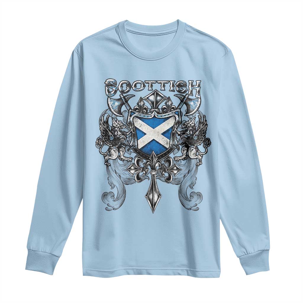 Scottish Heritage Crest Gothic Long Sleeve Shirt Medieval Flag and Sword Celtic Pride - Wonder Print Shop