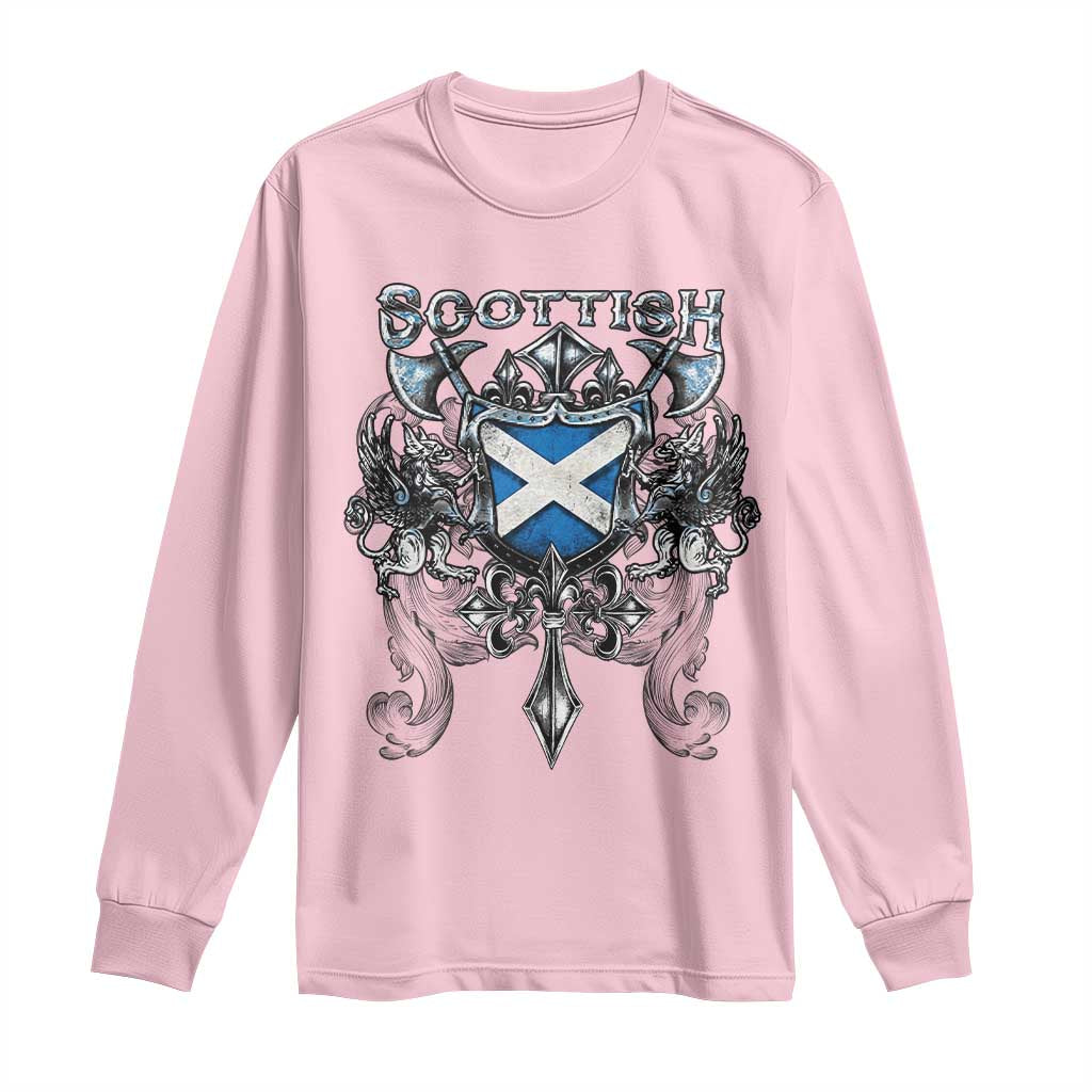 Scottish Heritage Crest Gothic Long Sleeve Shirt Medieval Flag and Sword Celtic Pride - Wonder Print Shop