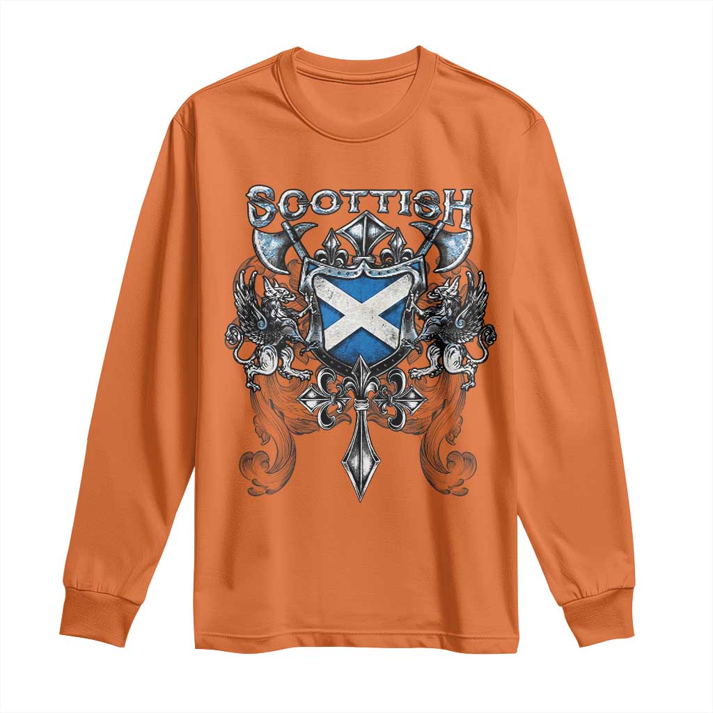 Scottish Heritage Crest Gothic Long Sleeve Shirt Medieval Flag and Sword Celtic Pride - Wonder Print Shop