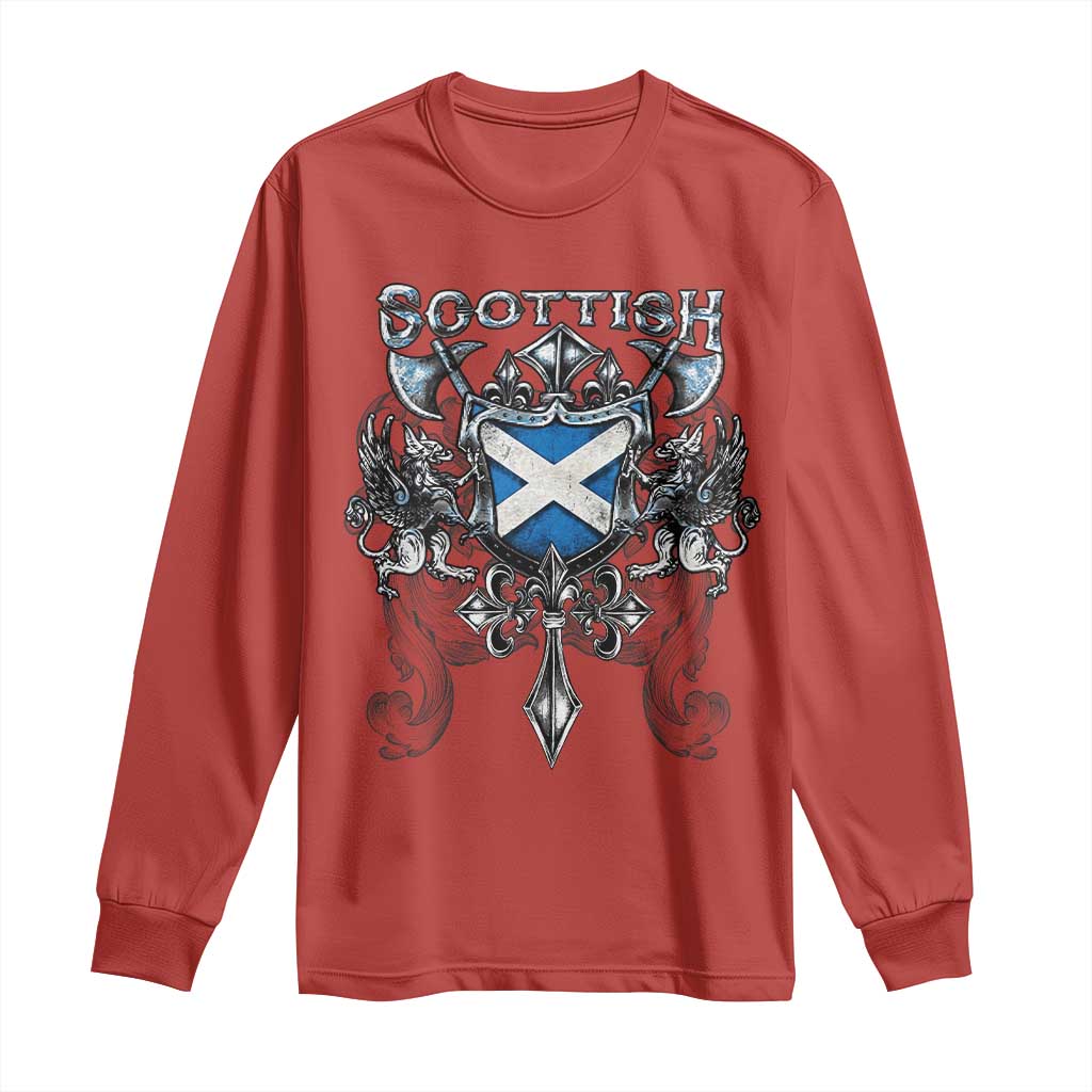 Scottish Heritage Crest Gothic Long Sleeve Shirt Medieval Flag and Sword Celtic Pride - Wonder Print Shop